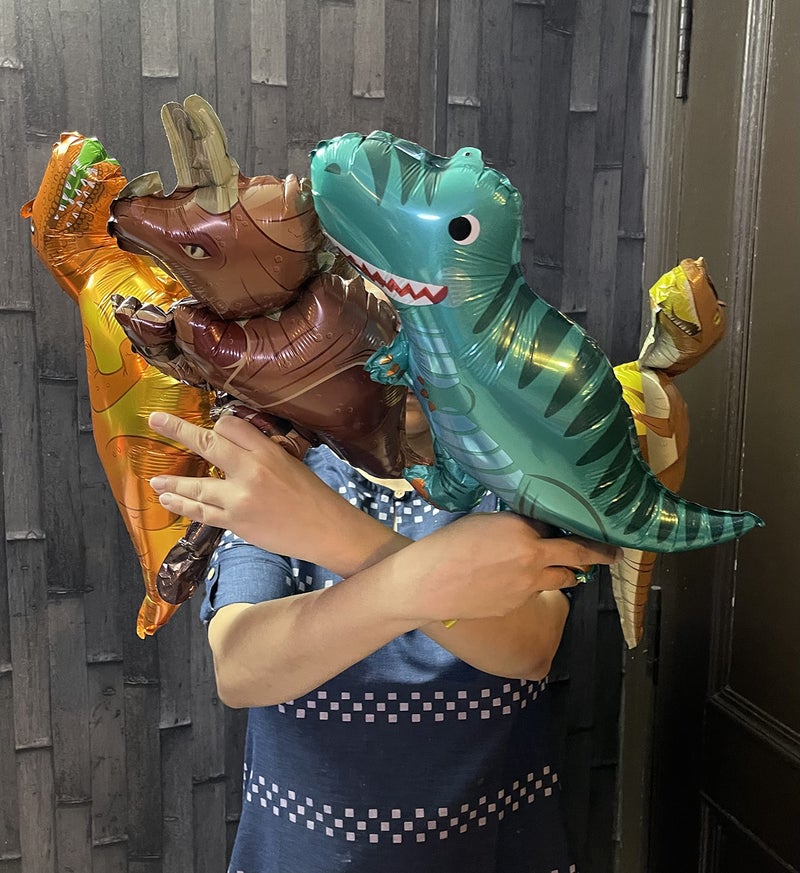 KRIWIN Dinosaur Theme Mini Hand Foil Balloons 6 pcs Multi Color For Party Decorations - Image 2