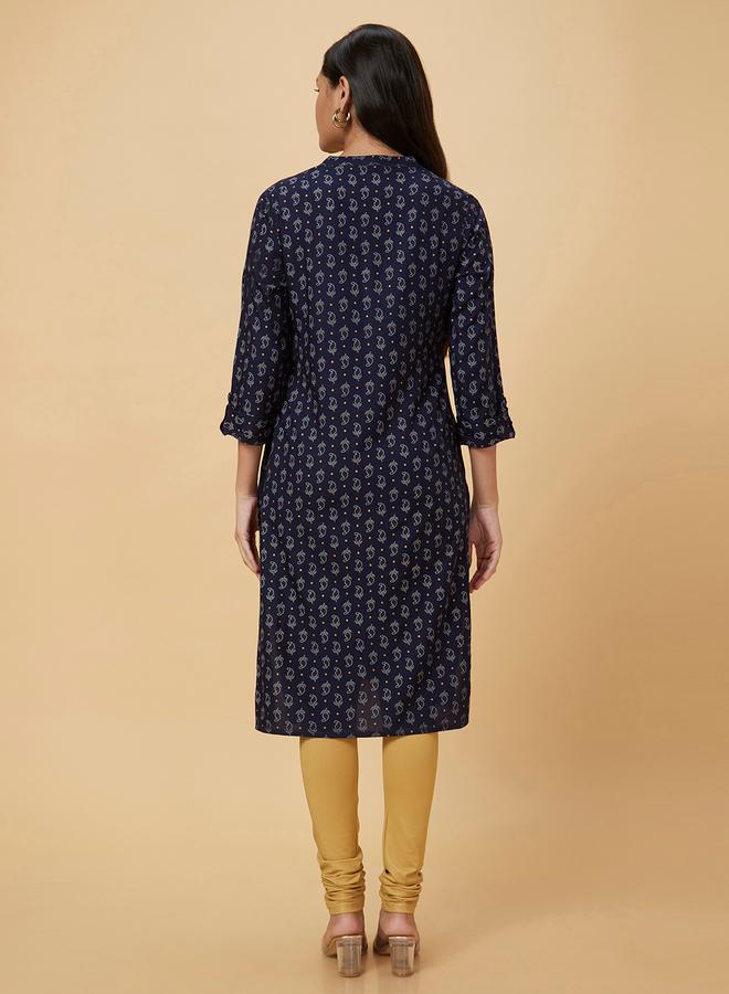 Globus Women Navy Blue Printed Straight Kurta - Image 3