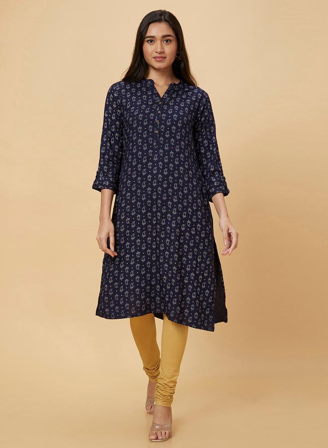 Globus Women Navy Blue Printed Straight Kurta - Image 2