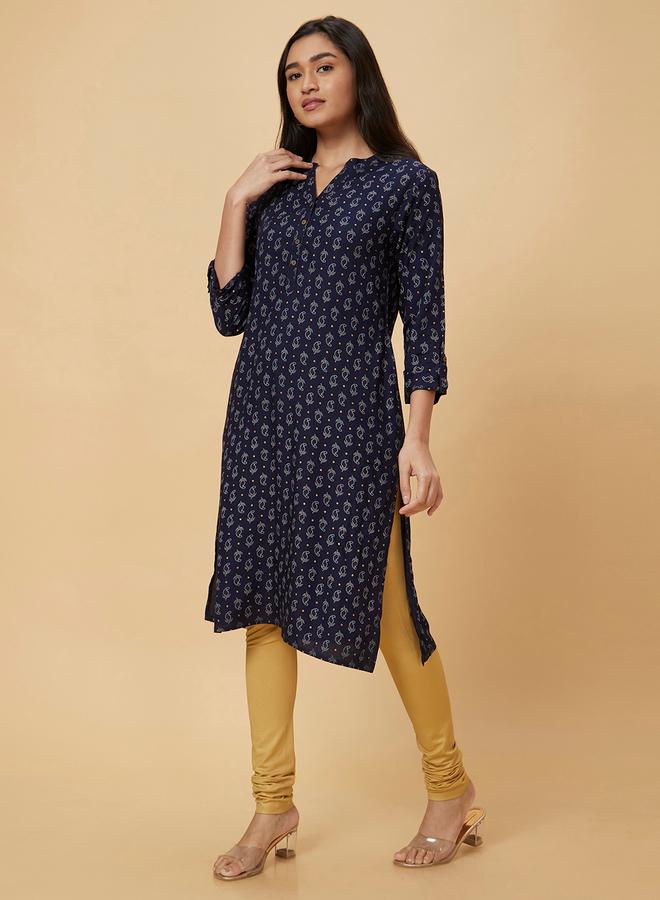 Globus Women Navy Blue Printed Straight Kurta - Image 4