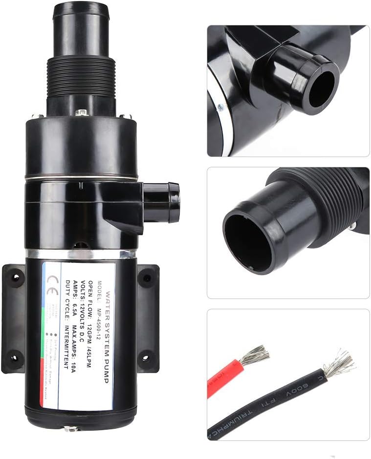klarako 12V Macerator Pump, Self Priming Macerator Waste Pump Waste Evacuation Run Dry Protection Anti-Clog Feature Waste Water Pump for Marine Yacht Boat (Black) - Image 5