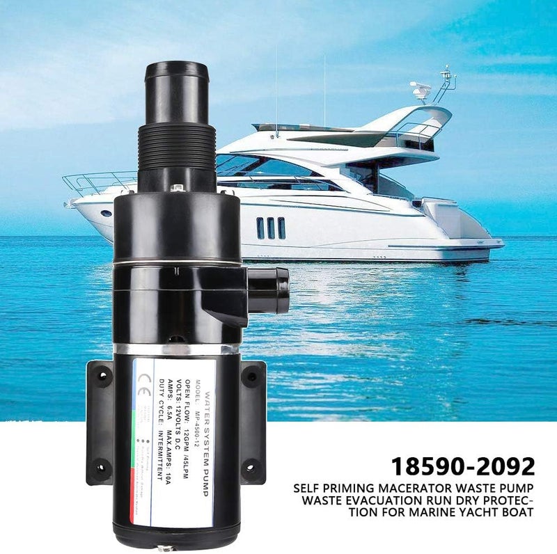 klarako 12V Macerator Pump, Self Priming Macerator Waste Pump Waste Evacuation Run Dry Protection Anti-Clog Feature Waste Water Pump for Marine Yacht Boat (Black) - Image 2