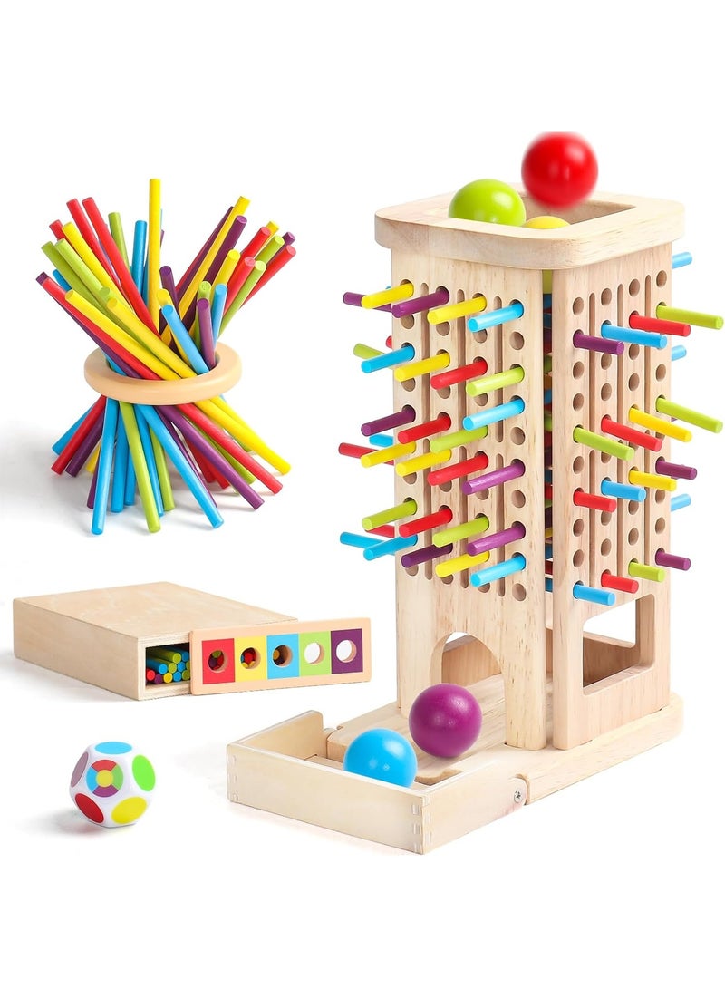 GOOGO Montessori Toy from 3 Years Games from 3 4 5 Years 3-in-1 Board Games Educational Games from 4 Years with 40 Wooden Sticks, Storage Box Classification Colour Learning Tower Children's Games - Image 1