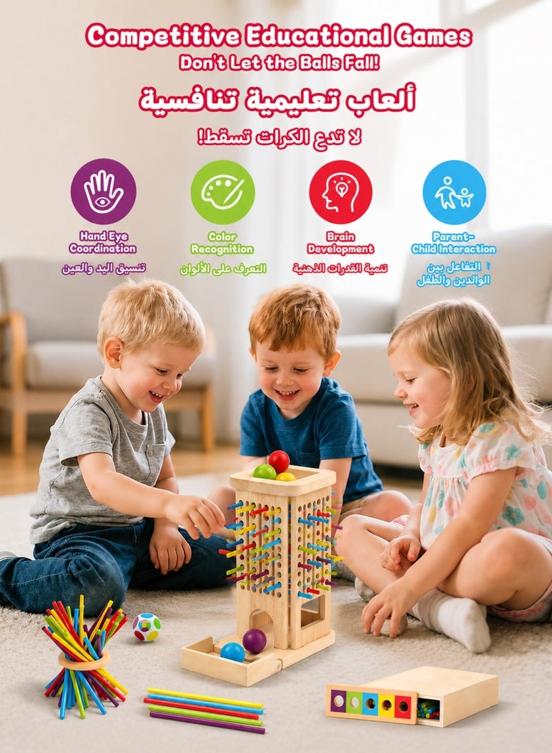 GOOGO Montessori Toy from 3 Years Games from 3 4 5 Years 3-in-1 Board Games Educational Games from 4 Years with 40 Wooden Sticks, Storage Box Classification Colour Learning Tower Children's Games - Image 2