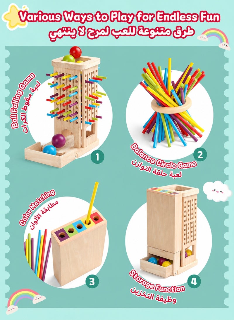 GOOGO Montessori Toy from 3 Years Games from 3 4 5 Years 3-in-1 Board Games Educational Games from 4 Years with 40 Wooden Sticks, Storage Box Classification Colour Learning Tower Children's Games - Image 3