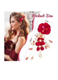 Generic Red Rose Flower Hair Clips, Red Wedding Hair Clip for Bridal, Side Combs Women Hair Jewelry Accessories, Perfect for Weddings, Anniversaries, and Special Occasions  - Image 2