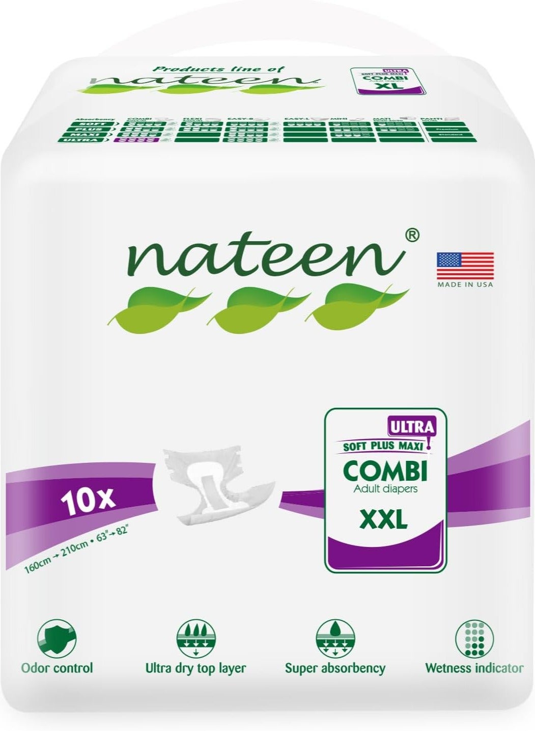 Nateen X Ultra Adult Diaper, Size XXL,Waist Size 160-210cm,10 Count Adult Diapers, Maximum Absorbency, Leak Protection-6000ml Absorbency.