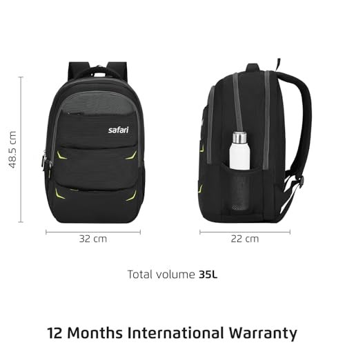 Safari Omega Pro Laptop Backpack With Raincover, 3 Compartments, Bottle Holder, Organizer, Unisex Bag For Boys & Girls, School/College/Office/Travel Bag, Color- Black, 35L - Image 4