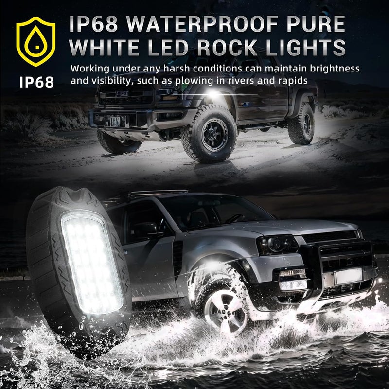 TDE Explorer.Lighting 16 Pods White Rock Lights with Wiring Harness, Waterproof RGB White LED Rock Lights, White Led Rock Lights Underglow Neon Light for Truck, Jeep, Trailer, Golf Cart, SUV, ATV, UTV - Image 3
