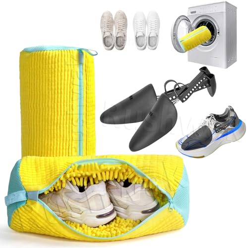 Rushwak Shoe Washing Machine Bag with 1 Pair Adjustable Shoe Trees 360° Deep Shoe Cleaning Bag for Washer Shoe Washing Bags with Zipper Microfiber Sneaker Pouch Laundry Shoe Bags for All Type & Size - Image 1