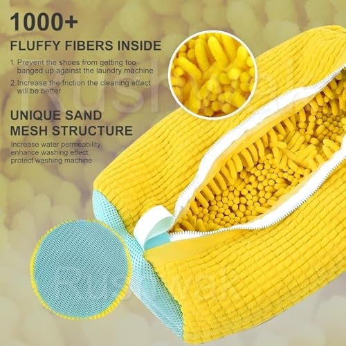 Rushwak Shoe Washing Machine Bag with 1 Pair Adjustable Shoe Trees 360° Deep Shoe Cleaning Bag for Washer Shoe Washing Bags with Zipper Microfiber Sneaker Pouch Laundry Shoe Bags for All Type & Size - Image 5