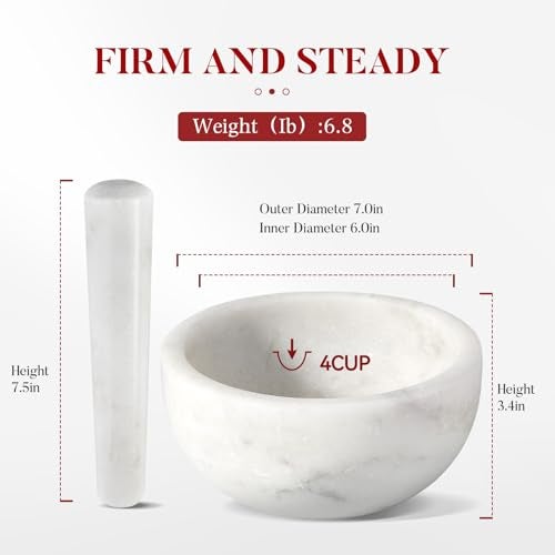 Koville Marble Mortar and Pestle Set, 7"-4 Cups Grinder Bowl for Guacamole, Salsa, Pill Crusher, Spice, Herb, Garlic, Nut, Heavy Duty Grinder for Kitchen(Namib Fantasy) - Image 2