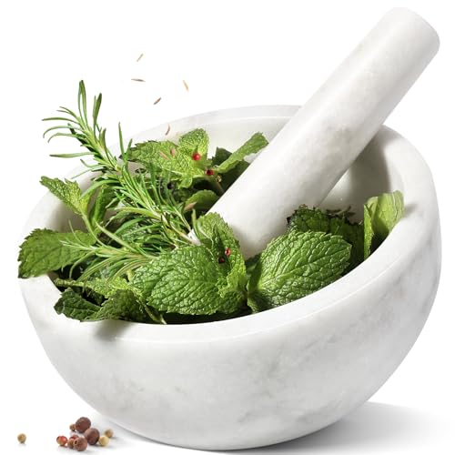 Koville Marble Mortar and Pestle Set, 7"-4 Cups Grinder Bowl for Guacamole, Salsa, Pill Crusher, Spice, Herb, Garlic, Nut, Heavy Duty Grinder for Kitchen(Namib Fantasy) - Image 1