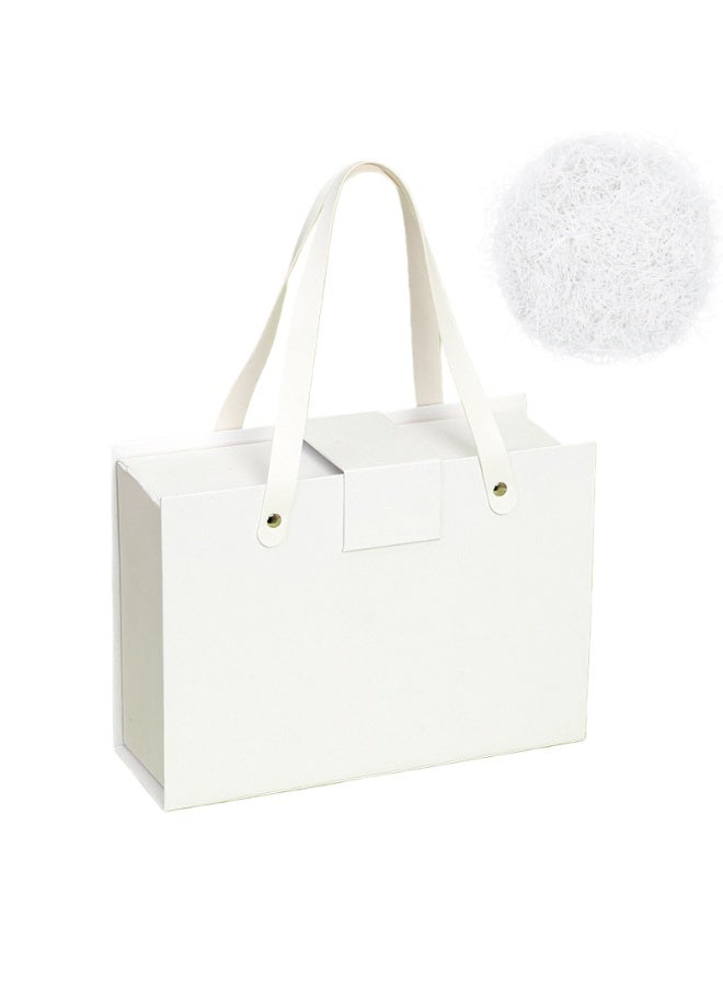 صندوق هدايا أبيض - صناديق هدايا 29*22*10 سم مع أغطية ومقابض، صناديق هدايا مغناطيسية محمولة مع حشو ورق ممزق للهدايا، حفلات الزفاف، عيد الحب، الذكرى السنوية، رمضان