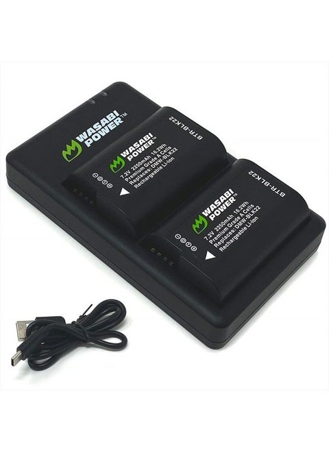 Battery (2-Pack) and USB-C Dual Battery Charger for Panasonic DMW-BLK22 and Panasonic Lumix DC-S5, DC-S5 II, DC-S5 IIX, GH5 II, GH6, S5II, S5IIX, S5M2, S5M2X, GH5M2