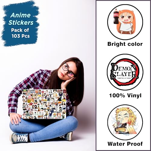 True Flair Trueflair Pack of 103 Anime Vinyl Laptop Stickers, Random Designs, for Laptop, Journal, Bike Helmet, Diary, Guitar, Mobile, Waterproof, Self-Adhesive (Anime) - Image 4