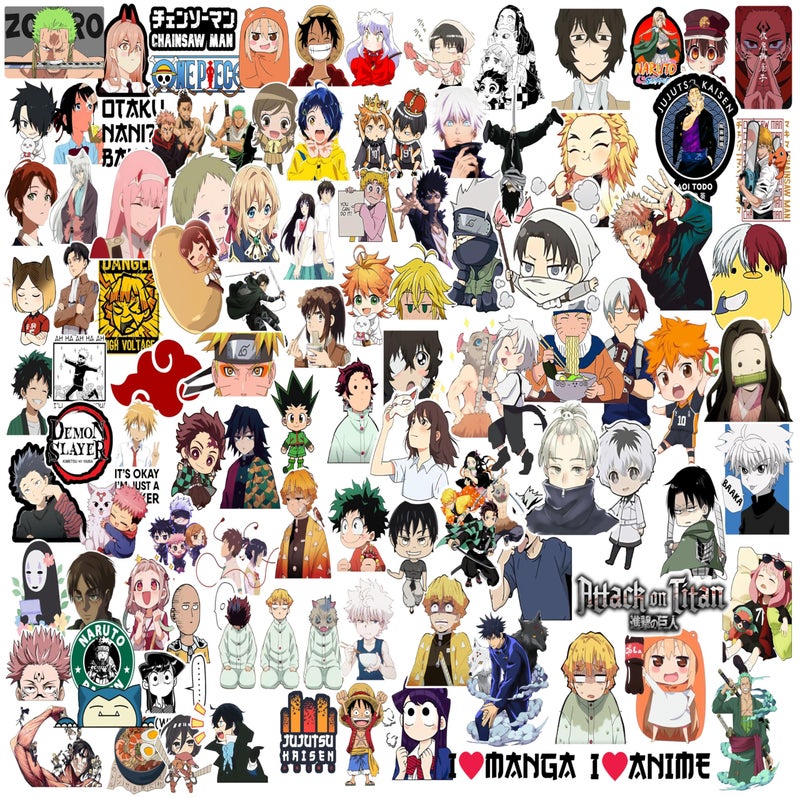 True Flair Trueflair Pack of 103 Anime Vinyl Laptop Stickers, Random Designs, for Laptop, Journal, Bike Helmet, Diary, Guitar, Mobile, Waterproof, Self-Adhesive (Anime) - Image 1