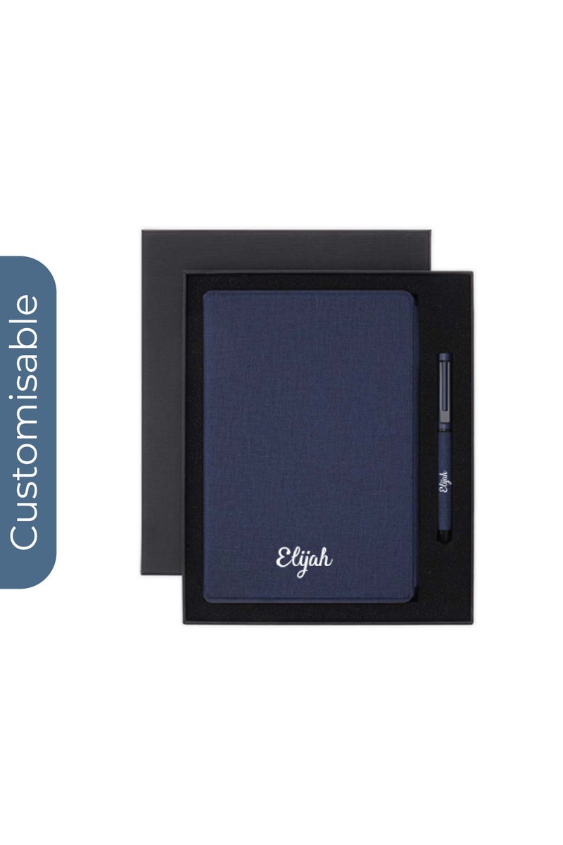 SANTHOME Personalised Sustainable Gift Set with Refillable Notebook & Pen - Navy - Image 1