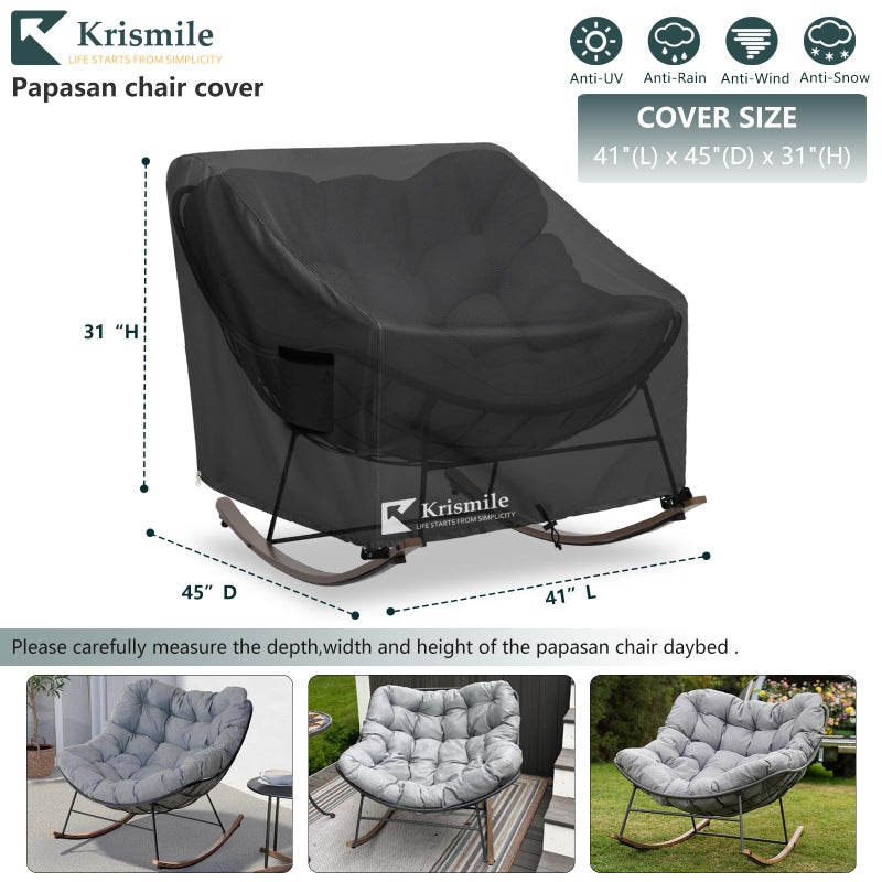Krismile Outdoor Rocking Chair Cover Heavy Duty Waterproof Papasan Chair Cover with Split Zipper Easy to use Black - Image 3