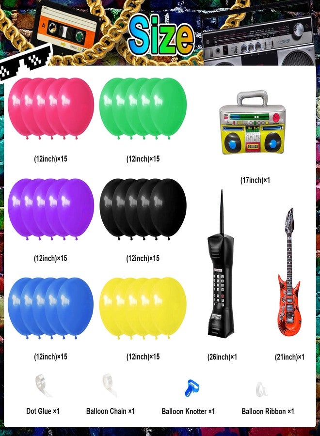 Lecheme 80s Birthday Decorations 280 PCS Back to The 80s 90s Backdrop Balloons Hip Hop Plates Napkins Cups Party Supplies Serve 24 Decades Party Decorations - Image 3