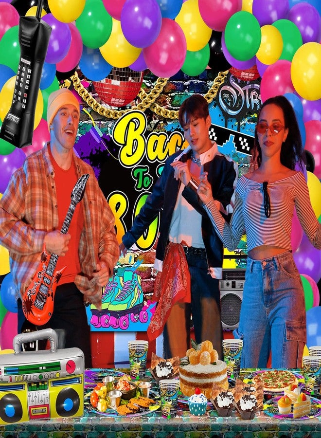 Lecheme 80s Birthday Decorations 280 PCS Back to The 80s 90s Backdrop Balloons Hip Hop Plates Napkins Cups Party Supplies Serve 24 Decades Party Decorations - Image 5