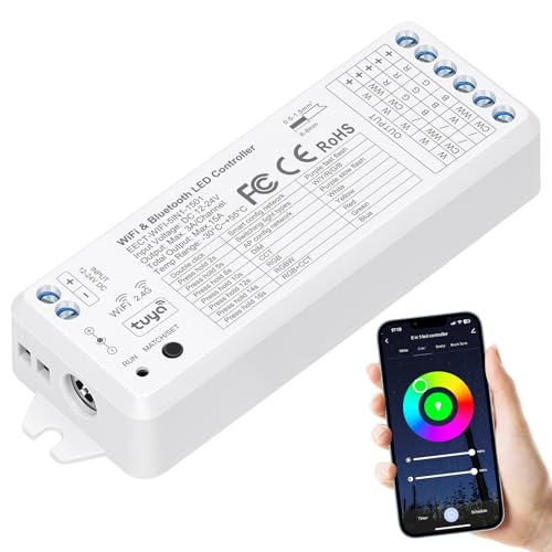 EMITEVER WiFi&Bluetooth 5-in-1 LED Controller WT5 Dimmable for DC12-24V PWM Single Color/CCT/RGB/RGBW/RGBCCT LED Strip Lights, Compatible with Tuya APP/Smart Life/Alexa/Google Home - Image 3