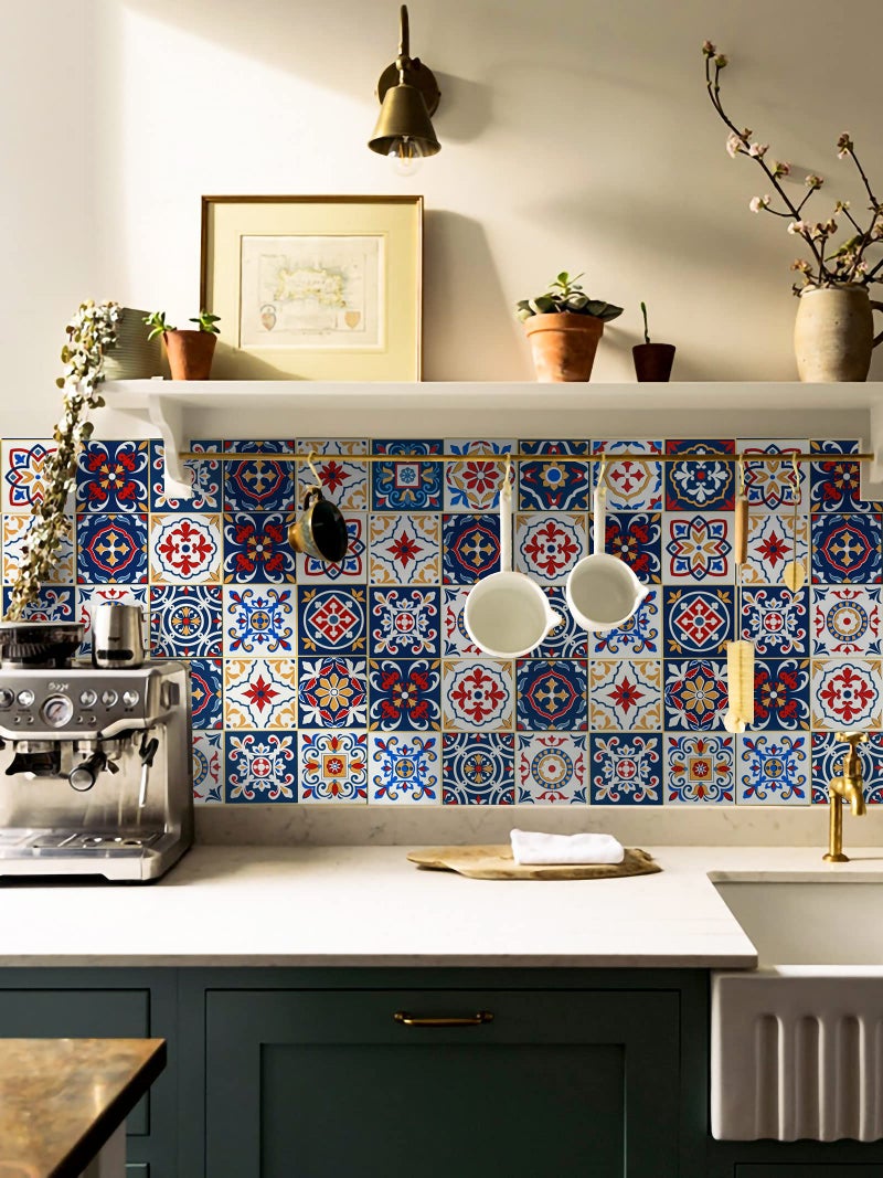 Kitico 17.7" X118.1"Pattern Contact Paper Removable Peel and Stick Wallpaper Colorful Tile Self Adhesive Wallpaper Vinyl Waterproof Easy to Clean for Cabinets Countertop Kitchen Backsplash Shelf Drawer Liner - Image 2