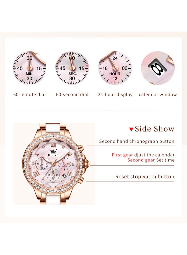 OLEVS Elegant Simple Ladies' Bracelet Watch Diamond-Studded Dial with High-Hardness Coated Mirror, Steel-Ceramic Strap, Luminous Waterproof - Image 3