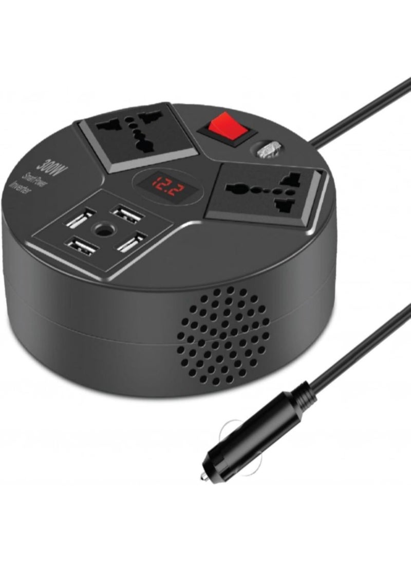 ال سي محول طاقة 300 واط، شاحن سيارة متعدد المنافذ، محول من 12 فولت إلى 220 فولت - Image 1