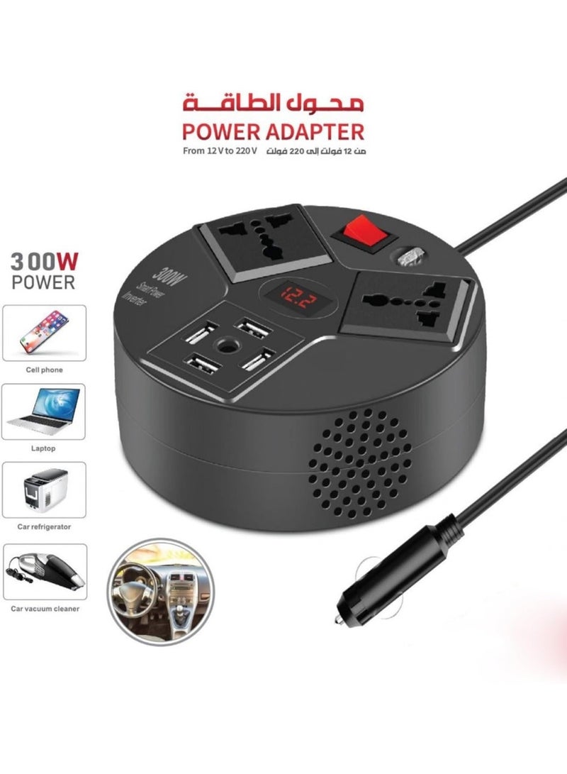 ال سي محول طاقة 300 واط، شاحن سيارة متعدد المنافذ، محول من 12 فولت إلى 220 فولت - Image 2