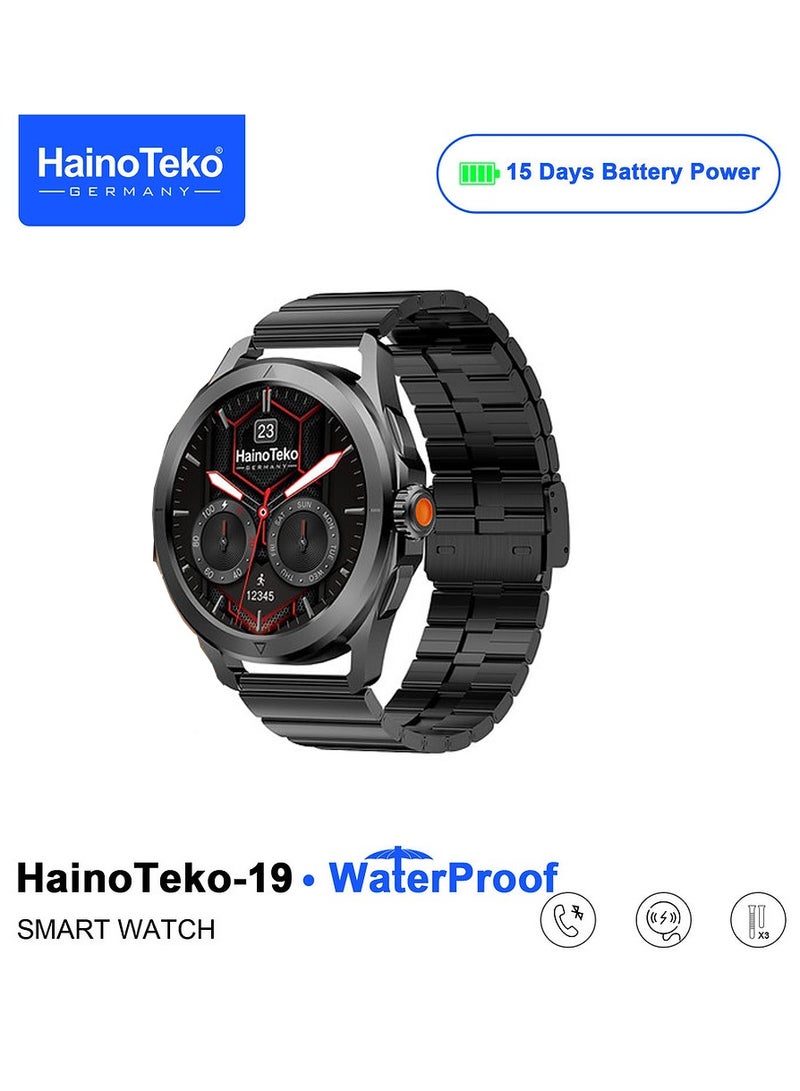 Haino Teko HainoTeko-19 Waterproof Smart Watch Large Screen AMOLED Display Smart Watch With 3 Pair Straps Charging Cable and 15 Days Battery Life Designed for Men Black - Image 2