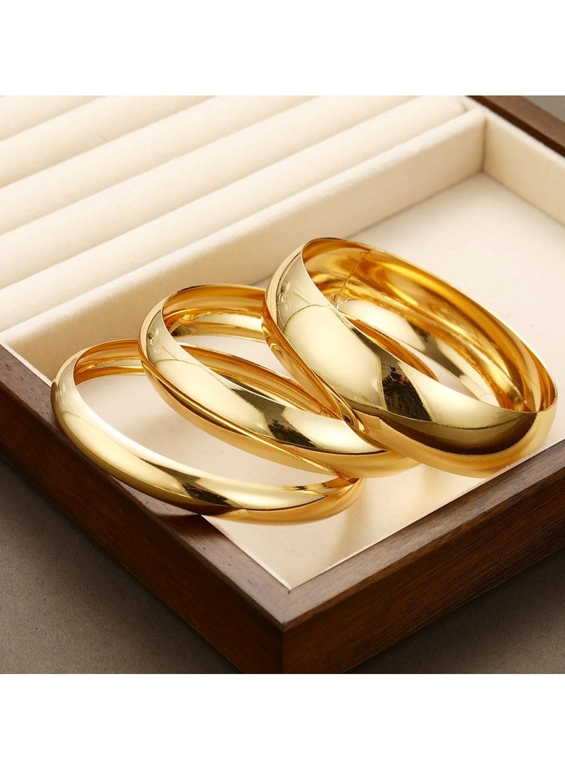 3-Piece Gold Color Tone Chunky & Sleek Bangle Bracelet Set