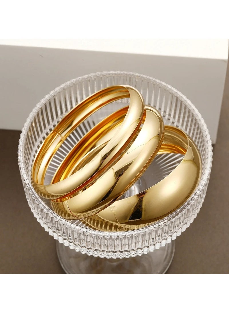 3-Piece Gold Color Tone Chunky & Sleek Bangle Bracelet Set