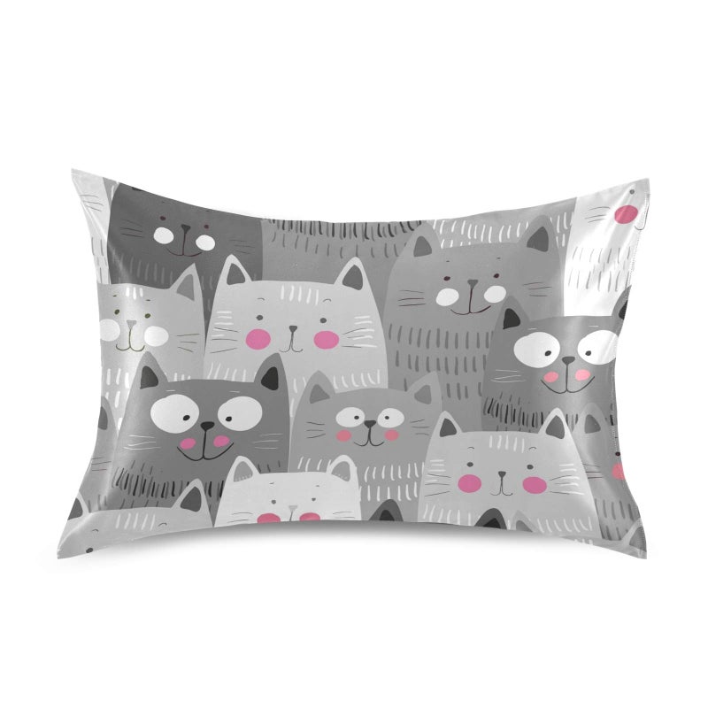 xigua Cat Satin Pillowcases Breathable Pillow Case for Hair and Skin NO Zipper Pillow Cover with Envelope Closure for Sofa Bed Couch Standard Size 20 x 26 Inch