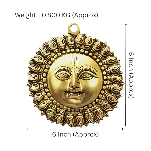 TREE MAISON CORONATING HOMES Brass Sun Face Wall Hanging | Weight - 800 Gram Approx | 6-Inch (Approx) | Pital Surya Idol for Home & Office Décor | Sun for Vastu | Sun Wall Hanging - Image 2