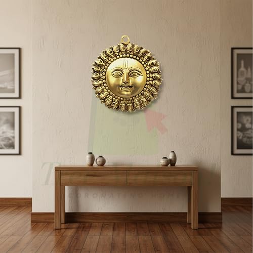 TREE MAISON CORONATING HOMES Brass Sun Face Wall Hanging | Weight - 800 Gram Approx | 6-Inch (Approx) | Pital Surya Idol for Home & Office Décor | Sun for Vastu | Sun Wall Hanging - Image 5