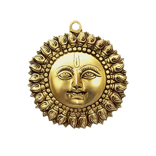 TREE MAISON CORONATING HOMES Brass Sun Face Wall Hanging | Weight - 800 Gram Approx | 6-Inch (Approx) | Pital Surya Idol for Home & Office Décor | Sun for Vastu | Sun Wall Hanging - Image 1