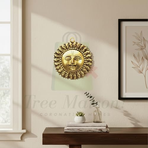 TREE MAISON CORONATING HOMES Brass Sun Face Wall Hanging | Weight - 800 Gram Approx | 6-Inch (Approx) | Pital Surya Idol for Home & Office Décor | Sun for Vastu | Sun Wall Hanging - Image 4