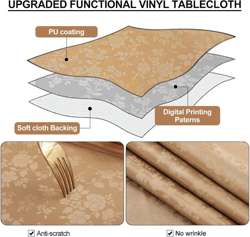 smiry Versatile application Rectangle Table Cloth, Waterproof Heavy Duty Vinyl Tablecloths, Wipeable Washable Table Cover for Kitchen and Dining Room (Brown, 54" X 78") Permanent & temporary usable - Image 3
