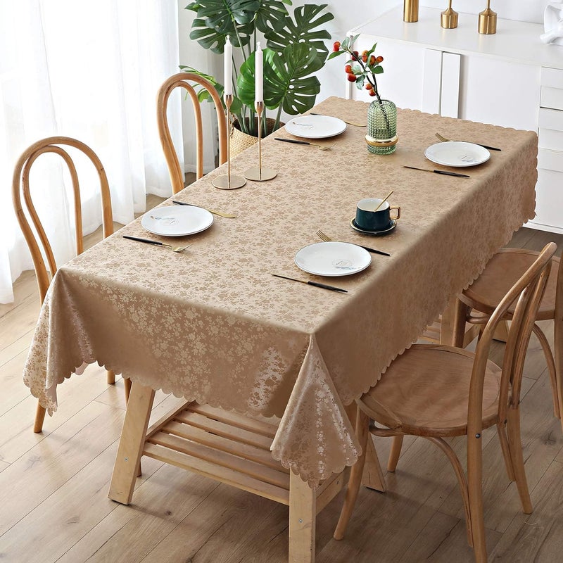 smiry Versatile application Rectangle Table Cloth, Waterproof Heavy Duty Vinyl Tablecloths, Wipeable Washable Table Cover for Kitchen and Dining Room (Brown, 54" X 78") Permanent & temporary usable - Image 2