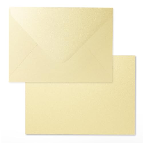 Goefun Shimmer Cream Envelopes 5.25 x 7.25 inches 100 PCS, Goefun A7 Euro Flap Envelopes with Gummed Seal for 5 x 7 Cards, Anniversaries, RSVP Invite, Wedding - Image 1