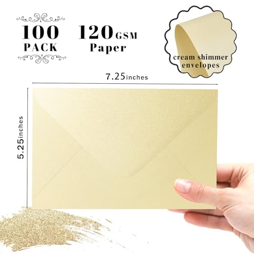Goefun Shimmer Cream Envelopes 5.25 x 7.25 inches 100 PCS, Goefun A7 Euro Flap Envelopes with Gummed Seal for 5 x 7 Cards, Anniversaries, RSVP Invite, Wedding - Image 2