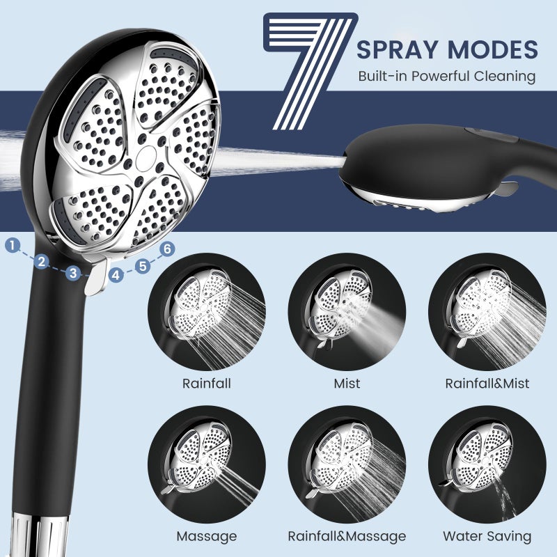 FEELSO Filtered Shower Head with Handheld, High Pressure 7-Spray Showerhead with Filters for Hard Water - Remove Chlorine, Reduce Dry Itchy Skin, Anti-clog Nozzles, Power Wash to Clean Tub, Tile & Pet - Image 5