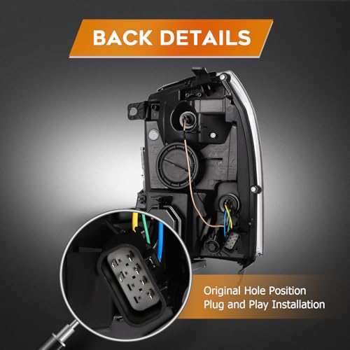LBRST Headlight Assembly for Escalade 2009-2014 for ESV 2009-2014 for EXT 2009-2013 Chrome Housing Clear Lens Amber Reflector Passenger Side Headlamp(Bulbs not Included) - Image 4