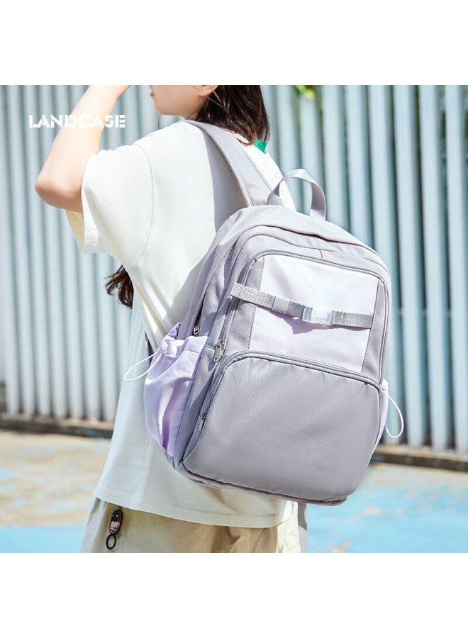 Landcase Backpack For Women College Students High Appearance Large Capacity Double Shoulder Bag Junior High School Lightweight Backpack Computer Bag Men 4552 Gray Purple