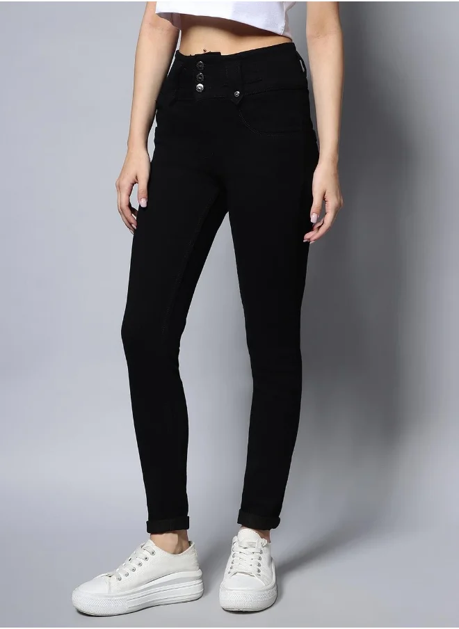 HIGH STAR Women Black Slim Fit High-Rise Clean Look Stretchable Jeans