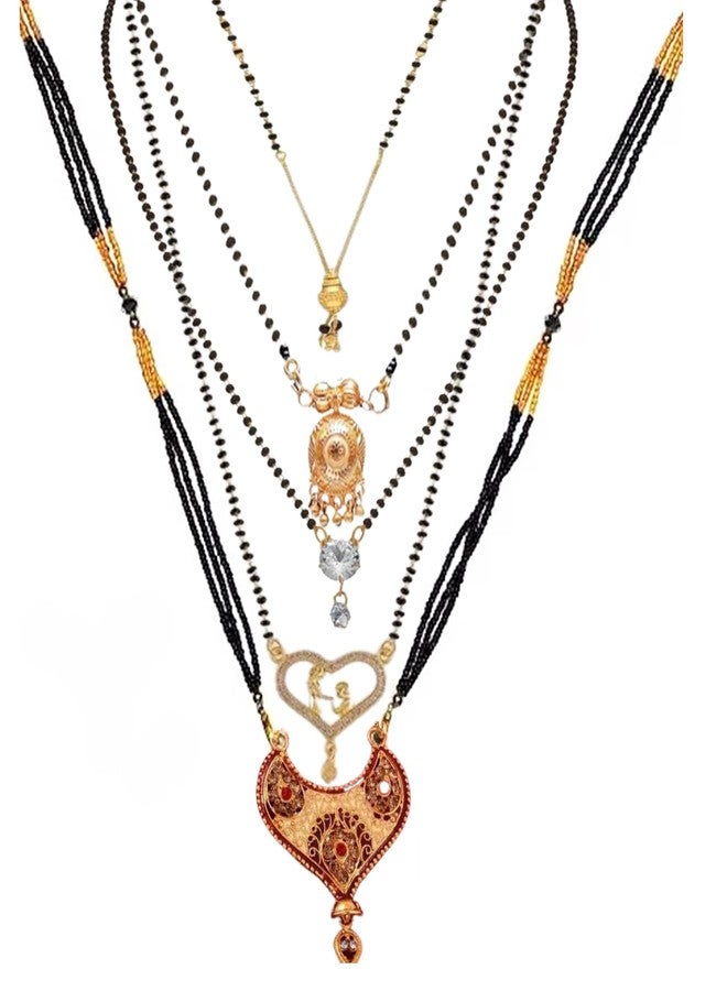 Shivarth Mangalsutra Tanmaniya Indian Traditional Jewellery Pendant Necklace Nallapusalu Chains Black Beads Pearl Stone For Women & Girls - Image 1