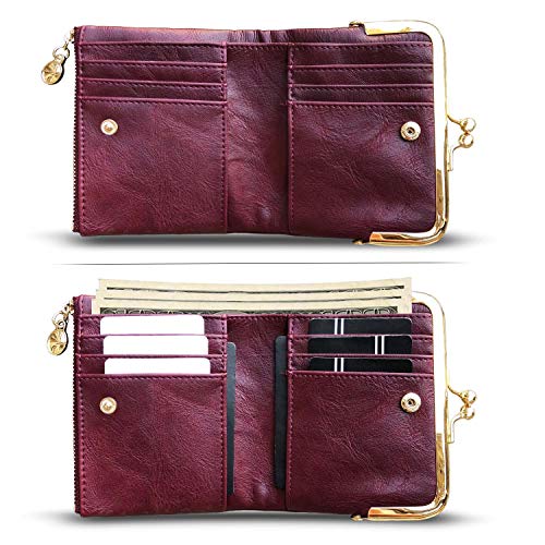 AOXONEL Womens Wallet Small Rfid Ladies Compact Bifold Leather Vintage Coin Purse With Zipper and Kiss Lock (Purple) - Image 2
