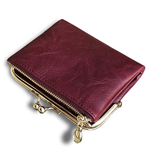 AOXONEL Womens Wallet Small Rfid Ladies Compact Bifold Leather Vintage Coin Purse With Zipper and Kiss Lock (Purple) - Image 1