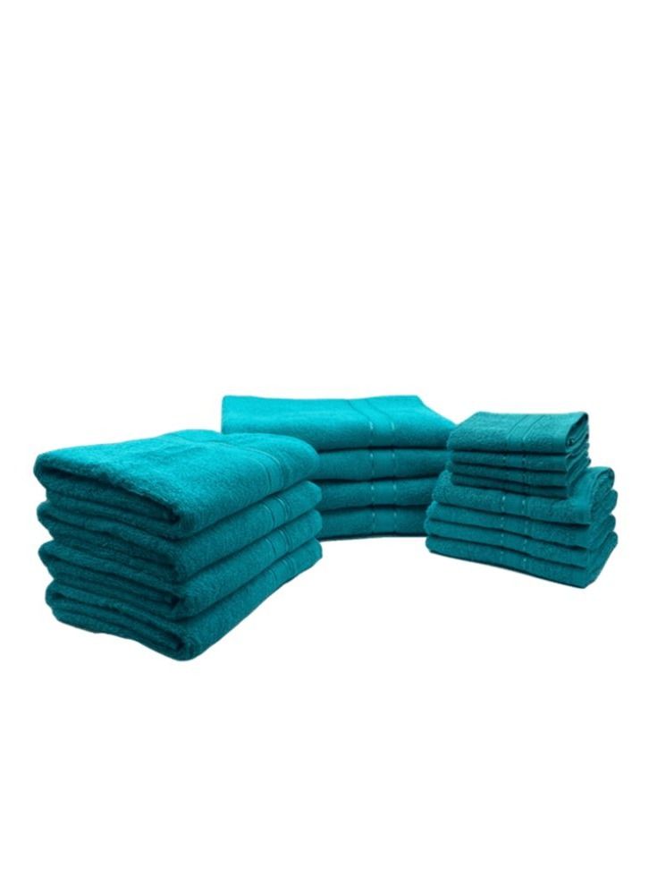 BYFT Daffodil (Turquoise Blue) 100% Cotton Premium Bath Linen Set (4 Face, 4 Hand, 4 Adult Bath and 4 Kids Bath Towel) Family Pack of 16 Pcs  - Image 3
